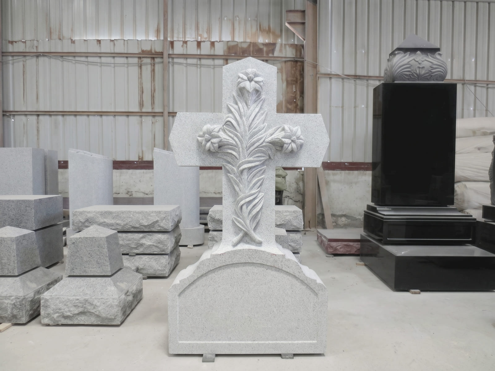 Custom Hand-Carved Lily Cross Memorials